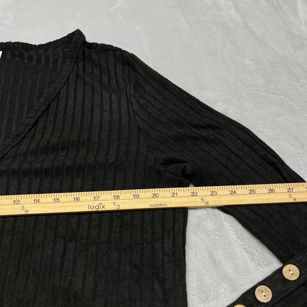 Askyes Ribbed Button Front Womens Cardigan XL Black Pockets